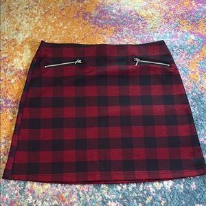 Maurice’s Plaid Red and Black Skirt with Zipper Accents